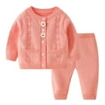 thumbnail image 1 of Zwiiyzr 2M-3T Toddler Baby Knit Sweater Outfits Set Casual Cute Flower Two Piece Set Long Sleeved Round Neck Button Shirt Set Pink, 1 of 9