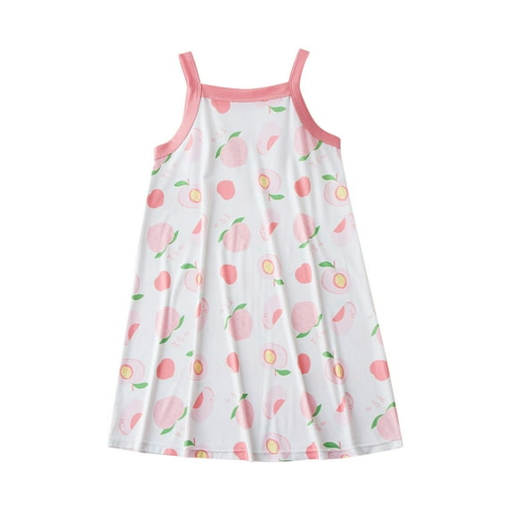 Zwiiyzr 3-10Y Girl Soft Nightgown Sleeveless Spaghetti Strap Pajamas Dress for Kids Sleepwear Pink