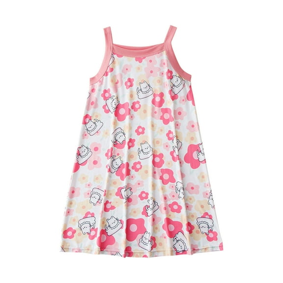 Zwiiyzr 3-10Y Girl Soft Nightgown Sleeveless Spaghetti Strap Pajamas Dress for Kids Sleepwear Pink
