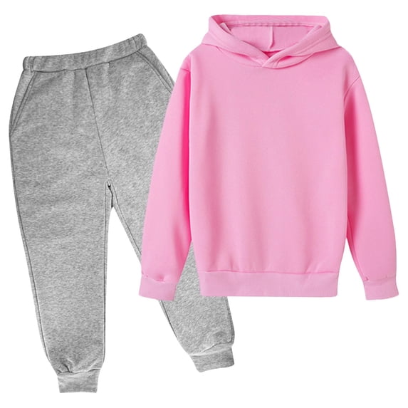 Zwiiyzr 3-10Y Infant Toddler Baby Boy Girl Clothes Solid Color Long Sleeve Hoodies Jogger Pants Set 2Pcs Fall Winter Matching Outfit Pink