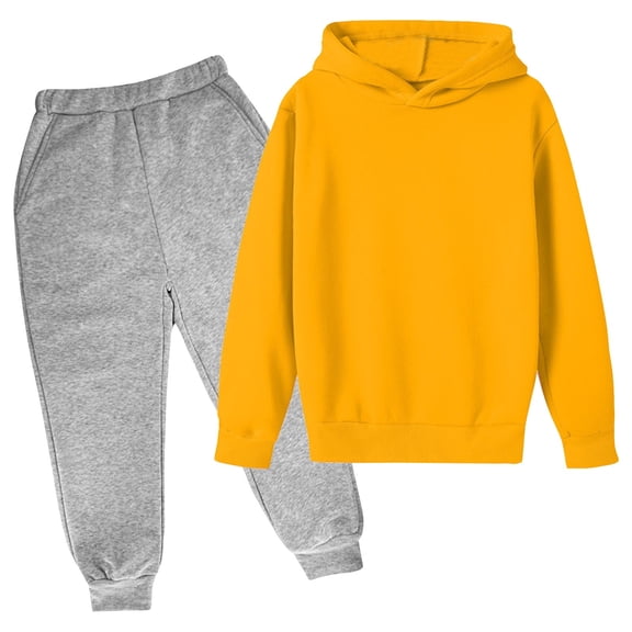 Zwiiyzr 3-10Y Infant Toddler Baby Boy Girl Clothes Solid Color Long Sleeve Hoodies Jogger Pants Set 2Pcs Fall Winter Matching Outfit Yellow