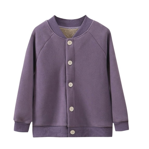 Zwiiyzr 3-10Y Kids Solid Color Girls and Boys Fleece Lined Jackets Fashion Full Zip Up Baseball Jacket Casual Sport Cardigan Sweatshirt Purple