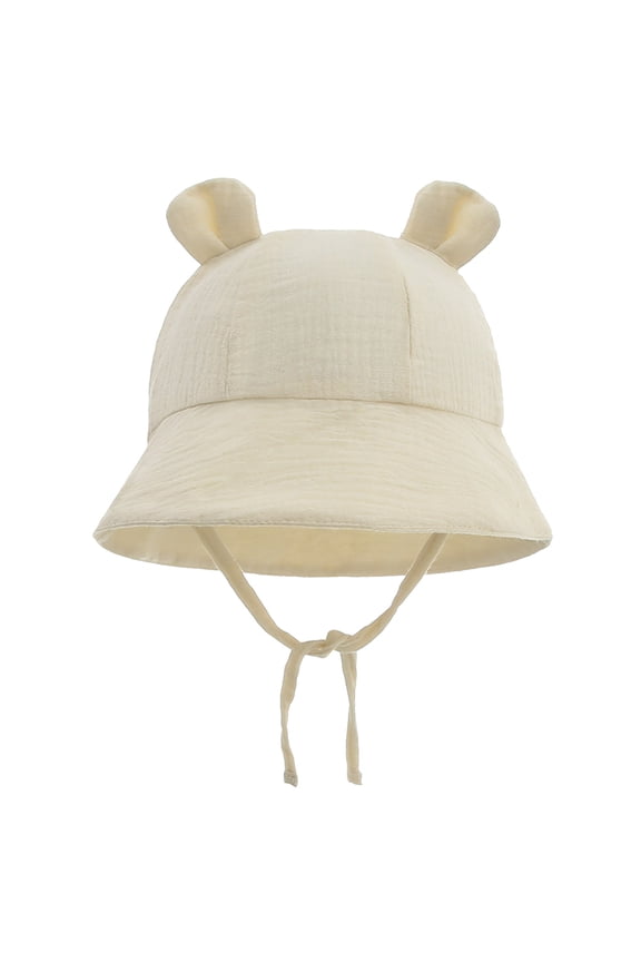 3-12 Months Infant Baby Boys Girls Summer Sun Protection Fashion Solid Color Outdoor Sun-Hat Cute Bear Ears Sunscreen Hat Cap Beige