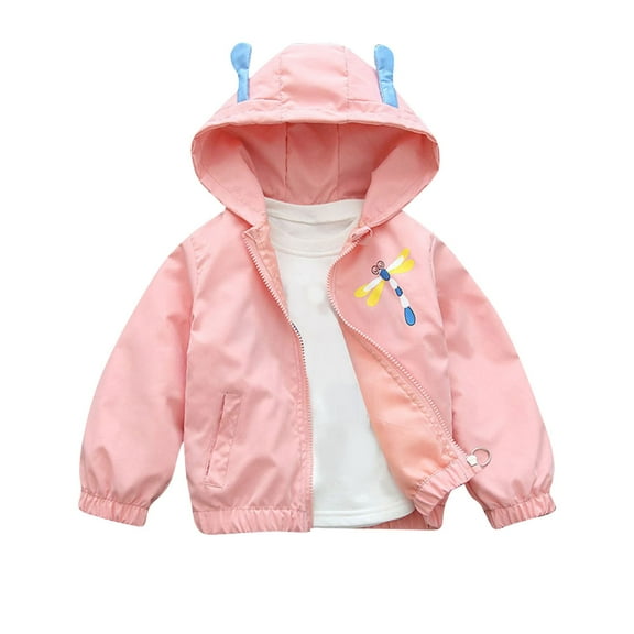 Zwiiyzr 3-12Y Girls Windbreaker Jacket Cartoon Spring Zip Up Kids Lightweight Hooded Outerwear with Hood Pink