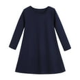 thumbnail image 1 of Zwiiyzr 2025 3-12Y Kids Girl Dress Cute Solid Color Long Sleeve Stretchy A Line Dress Navy, 1 of 9