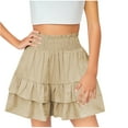 thumbnail image 1 of Zwiiyzr 2025 3-13Y Kids Summer Ruffled Shorts Solid High Waisted Pleated Casual Sports Skorts Shorts for Kids Khaki, 1 of 7
