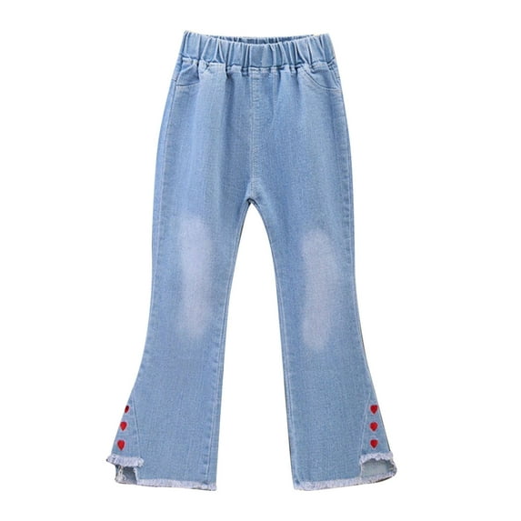 Zwiiyzr 3-13Y Toddler Kids Baby Girls Bell Bottom Jeans Fashion Cute Sweet Bow Flared Trousers Denim Pants Red