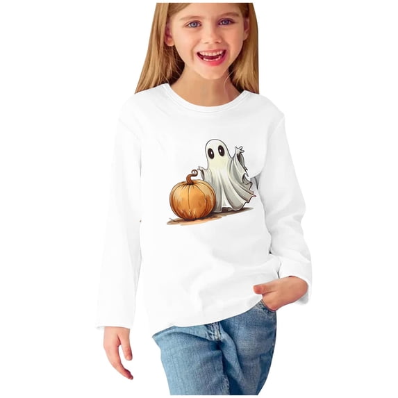 Zwiiyzr 3-14Y Boys Girls Pullover Tops Fall Clothes Halloween Prints Shirts Cute Crewnecks Tops Dressy Casual Blouses Clothes Multicolor