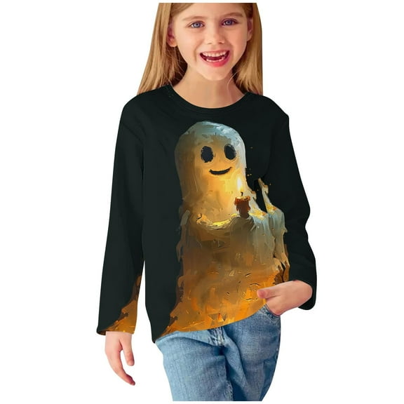 Zwiiyzr 3-14Y Boys Girls Pullover Tops Fall Clothes Halloween Prints Shirts Cute Crewnecks Tops Dressy Casual Blouses Clothes Multicolor