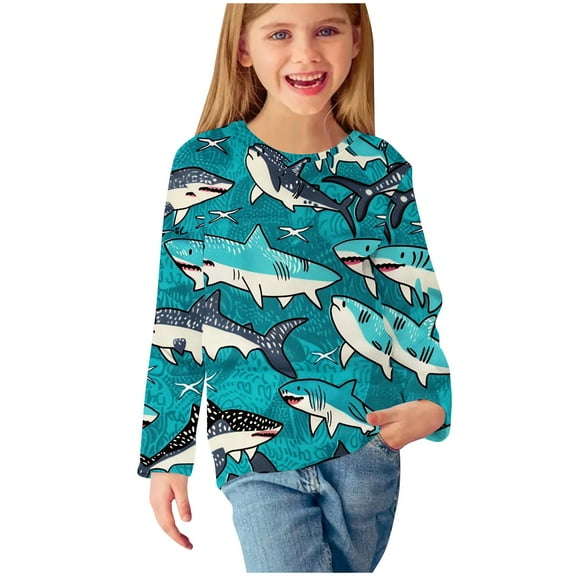 Zwiiyzr 3-14Y Girls Boys Long Sleeve Pullover Tops Fall Clothes Prints Shirts Cute Crewnecks Tops Dressy Casual Kids Sweatshirts Multicolor