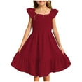 thumbnail image 1 of Zwiiyzr 2025 3-14Y Girls Dress Summer Dresses Cute Ruffle Hem Flutter Sleeve Smocked Flowy Swing Dresses Red, 1 of 9