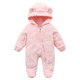 thumbnail image 1 of Zwiiyzr 3-18M Newborn Baby Cute Bear Ear Jumpsuit Hooded Fleece Footie Rompers Winter Onesies Outwear Outfits for Kids Girls Boys Solid Color Thick Keep Warm Jumpsuit Pink, 1 of 8