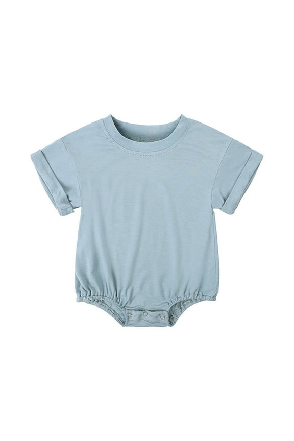 3-24M Unisex Newborn Baby Boy Girl Clothes Cotton Shirt Bubble Romper Oversized Crewneck Short Sleeve Jumpsuit Outfit Blue