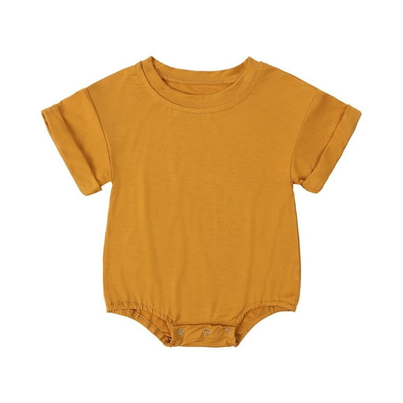 Zwiiyzr 3-24M Unisex Newborn Baby Boy Girl Clothes Cotton Shirt Bubble Romper Oversized Crewneck Short Sleeve Jumpsuit Outfit Gold