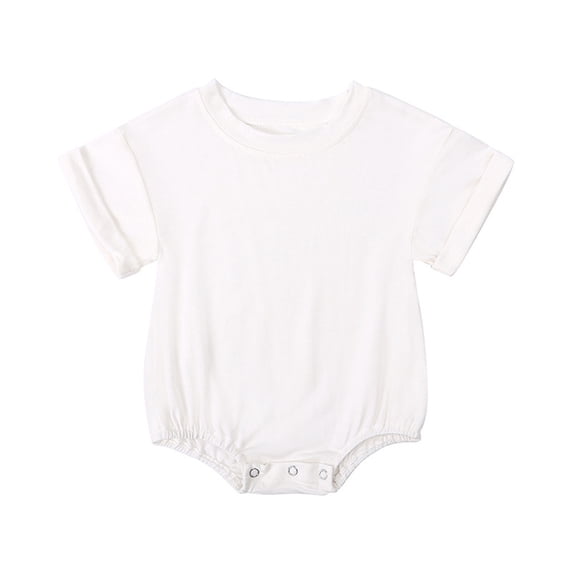 Zwiiyzr 3-24M Unisex Newborn Baby Boy Girl Clothes Cotton Shirt Bubble Romper Oversized Crewneck Short Sleeve Jumpsuit Outfit White