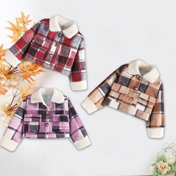 Zwiiyzr 3-6Y Boys and Girls Fleece Jacket New Coats Three To Six Years Old Fall and Winter Jackets Large Plaid Coats Warm Outerwear Coffee
