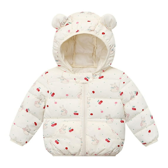Zwiiyzr 3-8Y Girls and Boys Toddlers' Cute Quilted Puffer Coat Long Sleeve Winter Warm Jacket Outerwear with Bear Hood Beige