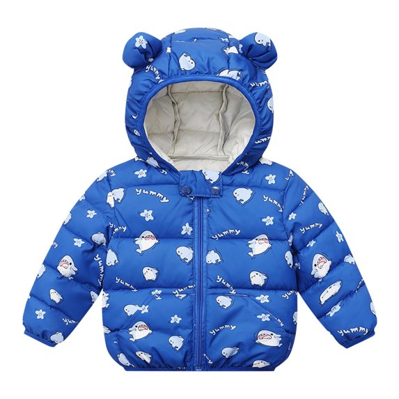 Zwiiyzr 3-8Y Girls and Boys Toddlers' Cute Quilted Puffer Coat Long Sleeve Winter Warm Jacket Outerwear with Bear Hood Blue