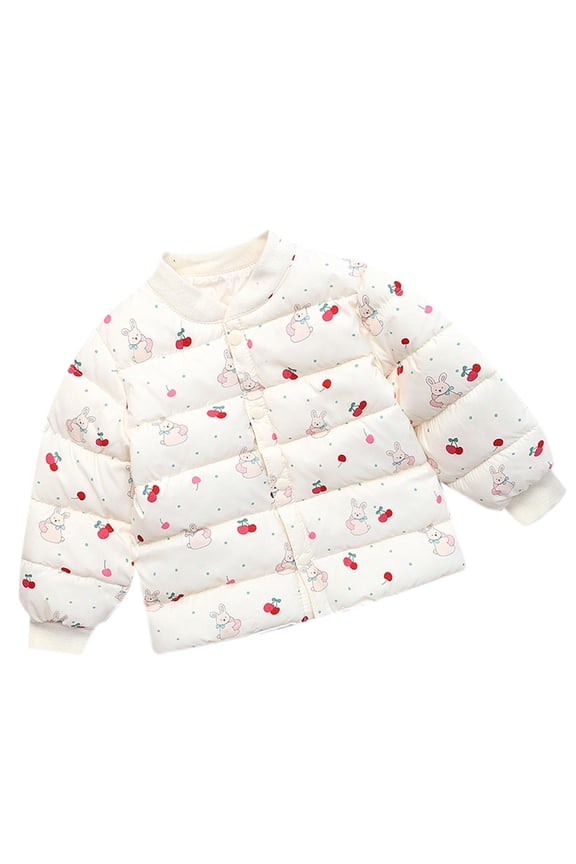 Toddler Boys Full Zip Bomber Jackets Warm Winter Quilted Coat Little Girls Boys Cute Printed Waterproof Jacket Outerwear with Pockets White
