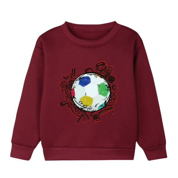 Zwiiyzr 3-9Y Girl and Boy Sweatshirts Trendy Casual Fall Long Sleeve Tops Printing Tops Burgundy