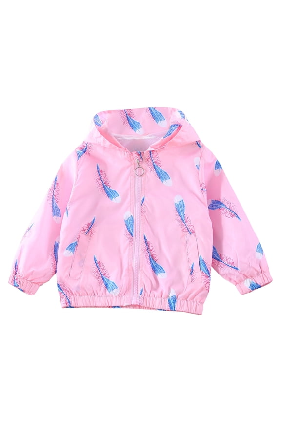 3-9Y Girls Cartoon Jackets Spring Zip Up Kids Lightweight Hooded Windbreaker Jacket Outerwear with Hood Pink
