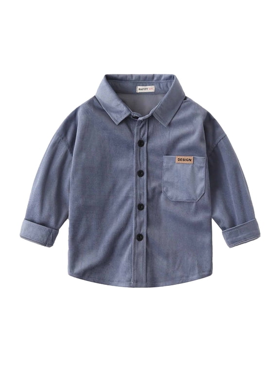 3-9Y Toddler Boy Long Sleeve Button Down Shirt Little Boy Corduroy Shirt Baby Jacket Top Fall Winter Clothes Coat for Boys Blue