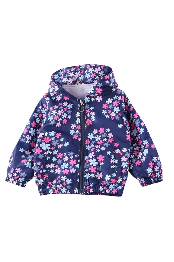 3-9Y Toddler Girls Cartoon Jackets Spring Zip Up Kids Lightweight Cute Hooded Windbreaker Jacket Outerwear with Hood Blue