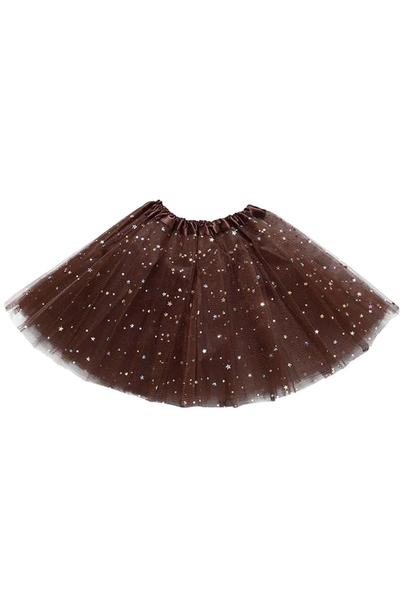 Zwiiyzr 2024 3-9Y Toddler Girls Tulle Tutu Skirt Glitter Sequein Layered Mesh Skirts With Stars Gift for Girls Brown