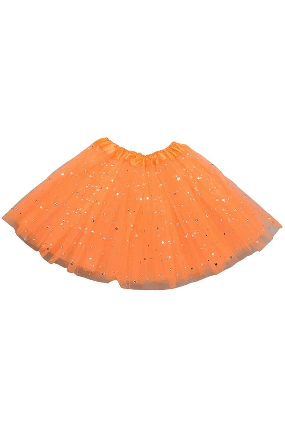 Zwiiyzr 2024 3-9Y Toddler Girls Tulle Tutu Skirt Glitter Sequein Layered Mesh Skirts With Stars Gift for Girls Orange