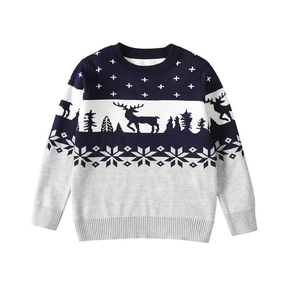Zwiiyzr 3-9Years Kids Boys Girls Christmas Sweaters Holiday Reindeer Knit Pullover Sweatshirt Long Sleeve Tops Shirt 2-8 Years Gray