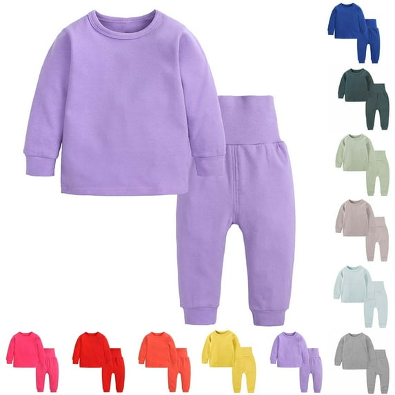 Zwiiyzr 3 Months-7 Years Boys Girls 2023 2Pcs Jogger Outfits Set Fleece Lined Round Neck Pullover + High Waisted Sweatpants Athletic Sweatsuits Fall and Winter Outfits Purple
