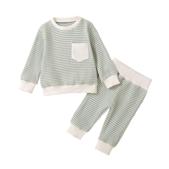 Zwiiyzr 2025 3M-3T Baby Clothes Sweater Knit Outfits Kids Toddler Girls Boys Striped Soft Comfy Long Sleeve Winter Fall Warm 2Pcs Set Green