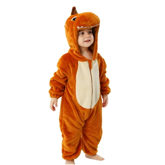 Zwiiyzr 3M-4T Baby Animal Clothes - Unisex Infant Winter Fall Flannel Cartoon Hooded Romper Toddler Cosplay Jumpsuit Warm Outfit Orange