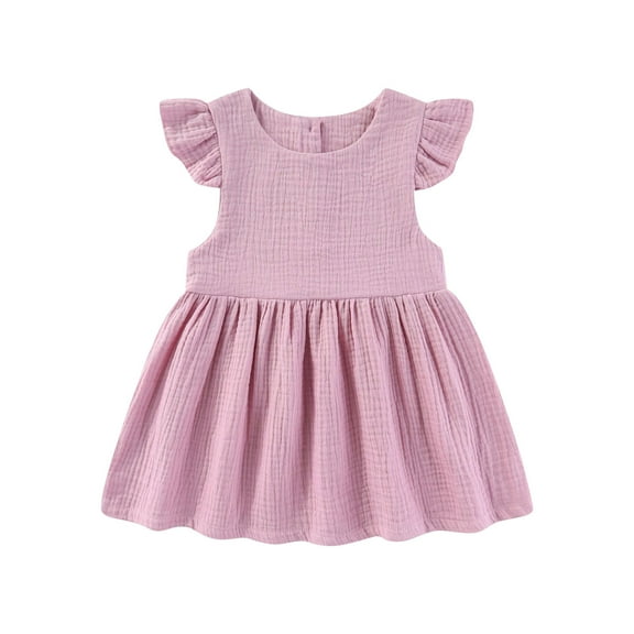 Zwiiyzr 2025 3M-4Y Infant Toddler Baby Dress Trendy Cute Solid Color Flying Sleeve Soft Sleeveless Button Dress Baby Girl Outfits Purple