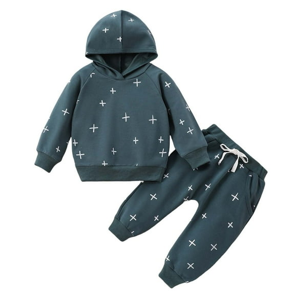 Zwiiyzr 3M-5T Toddler Fall Outfits for Boy Long Sleeve Solid Color Hoodie Top and Long Sweatpants Set Toddler Sweatsuit Baby Clothes Gray