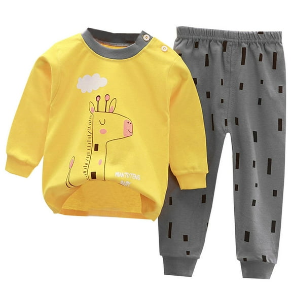Zwiiyzr 3M-7Y Kids Boys Girls Pajamas Set Baby Clothes Toddler Cartoon Cotton Daily Long Sleeve and Pants Sleepwear Set Basic Outfits Yellow