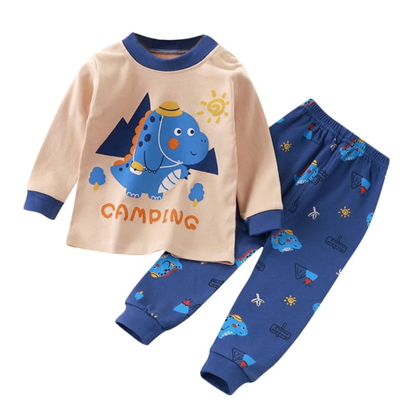 Zwiiyzr 3M-7Y Thermal Underwear Set for Kids Toddler Cute Cartoon Fall Winter Base Layer Long Johns Sets for Girls Boys Blue