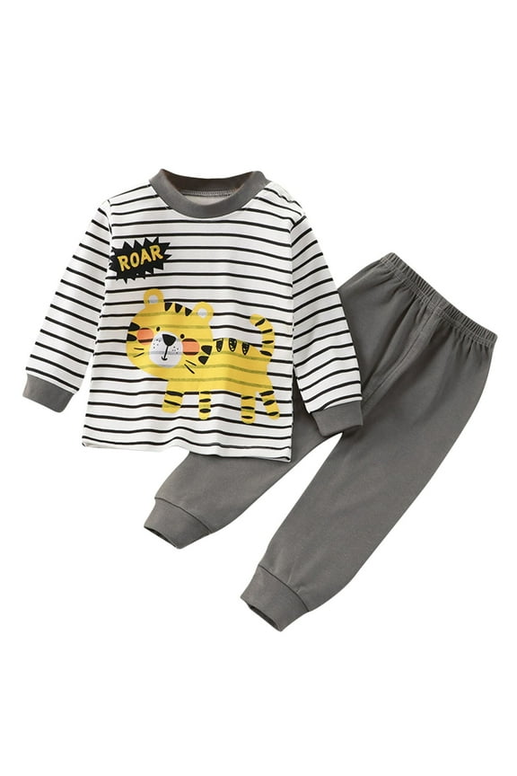 Zwiiyzr 2025 3M-7Y Thermal Underwear Set for Kids Toddler Baby Clothes Cute Cartoon Fall Winter Base Layer Long Johns Sets for Girls Boys Gray