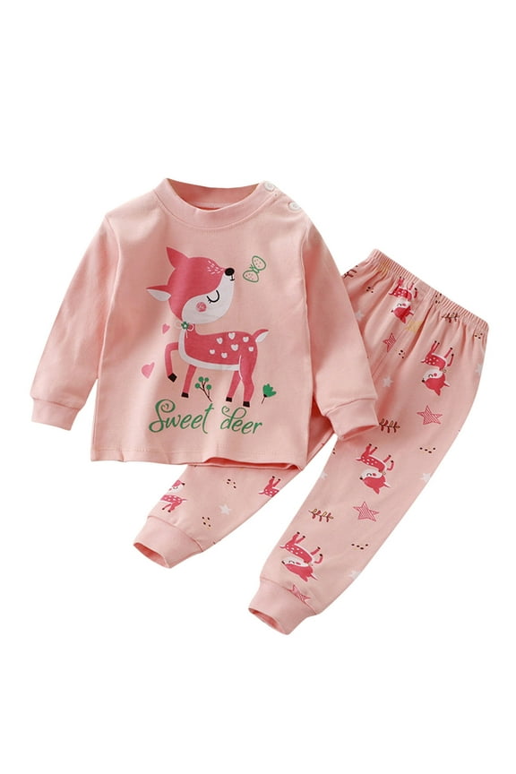 Zwiiyzr 3M-7Y Thermal Underwear Set for Kids Toddler Baby Clothes Cute Cartoon Fall Winter Base Layer Long Johns Sets for Girls Boys Pink
