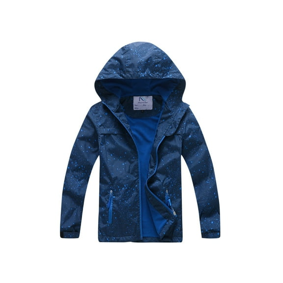 Zwiiyzr 4-12Y Boys Jacket Waterproof Windbreaker Fleece Lining Hooded Jackets Zip Up Kids Raincoats with Pockets Navy