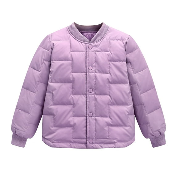 Zwiiyzr 4-12Y Boys and Girls Quilted Jacket Toddler Baby Kids Winter Cute Solid Color Long Sleeved Thick Windproof Coat Jacket Purple