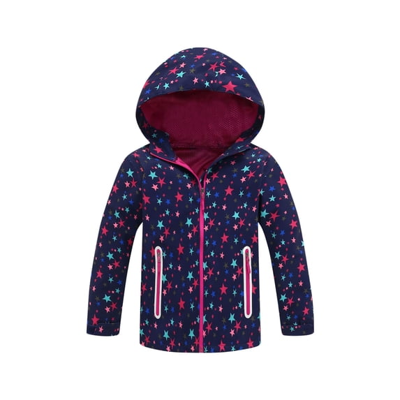 Zwiiyzr 4-13Y Boys Jacket Waterproof Windbreaker Fleece Lining Hooded Jackets Zip Up Kids Raincoats with Pockets Dark Blue