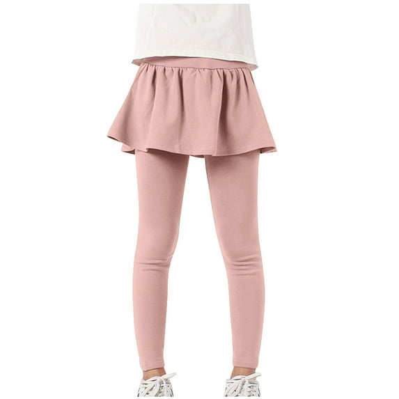 Zwiiyzr 2025 4-13Y Toddler Girl Solid Color Leggings With Skirt Tutu Pants Kids Clothing Hot Pink
