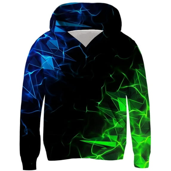 Zwiiyzr 4-14 Years Boys Hoodies Sweatshirt Long Sleeve Pattern T-Shirt Printed Round Neck Hooded Sweatshirt Green