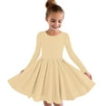 thumbnail image 1 of Zwiiyzr 4-14Y Girls Long Sleeve Skater Twirly Dresses Casual Solid Color A-Line Dress for Toddler School Recital Dress Beige, 1 of 5