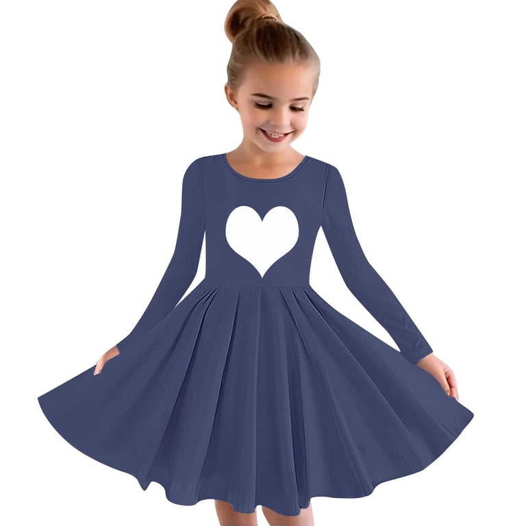 Zwiiyzr 4-14y Girls Long Sleeve Skater Twirly Dresses Casual Solid Color Printed A-Line Dress for Toddler School Recital Dress Navy, Toddler Girl's, Zwiiyzr 4-14y Girls Long Sleeve Skater Twirly Dresses Casual Solid Color Printed A-Line Dress for Toddler School Recital Dress Navy, Toddler Girl's,
