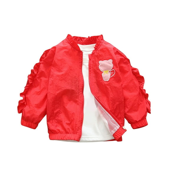 Zwiiyzr 4-15Y Girls Juniors Ruffled Jackets Spring Zip Up Kids Lightweight Windbreaker Jacket Outerwear Red