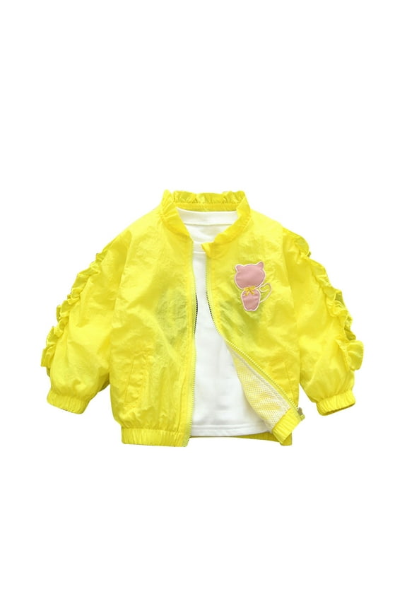 4-15Y Girls Juniors Ruffled Jackets Spring Zip Up Kids Lightweight Windbreaker Jacket Outerwear Yellow