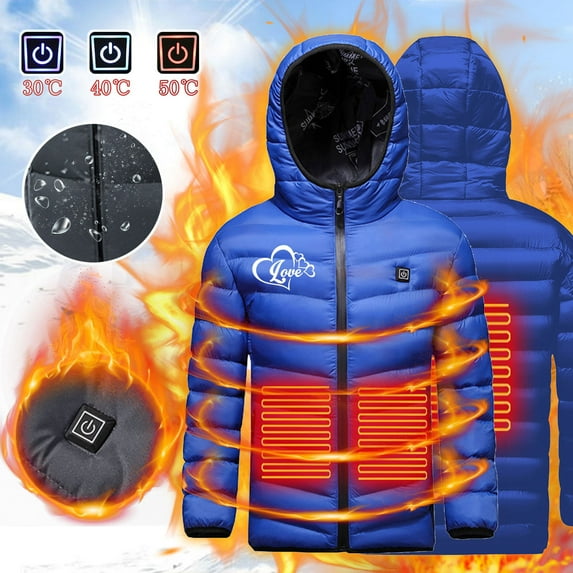 Zwiiyzr 4-15Y Kids Teens Unisex Heated Jacket Usb Intelligent Constant Temperature Heated Windproof Plus Size Coat For Children Winter 3 Heated Jacket Coat Blue