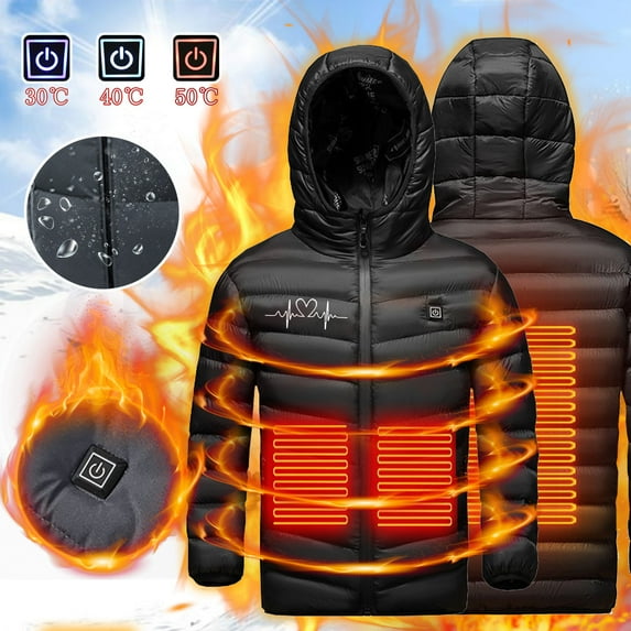 Zwiiyzr 4-15Y Kids Teens Unisex Heated Jacket V Usb Intelligent Constant Temperature Heated Windproof Plus Size Coat For Children Winter 3 Heated Jacket Coat Black